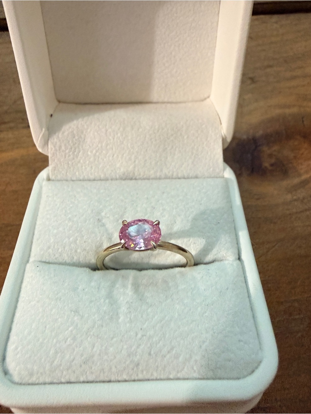 Silver tone Pink Gemstone Solitaire Ring